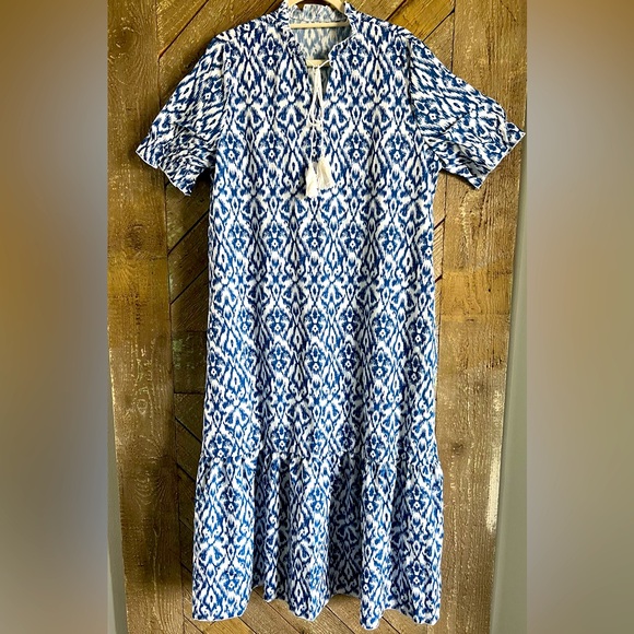 blue and white ikat dress Blue & White Ikat Dress-Tunic main image 1